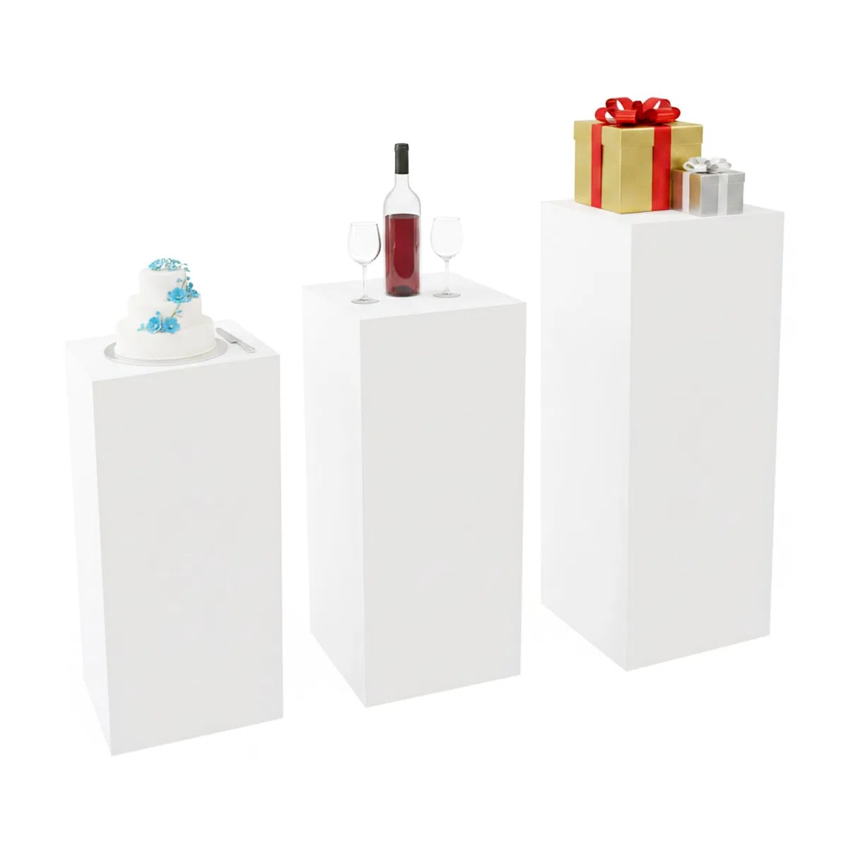 Acryl Würfel Display Block, 3 Stück Quadratischer Ständer 60/65/80cm(Weiß)