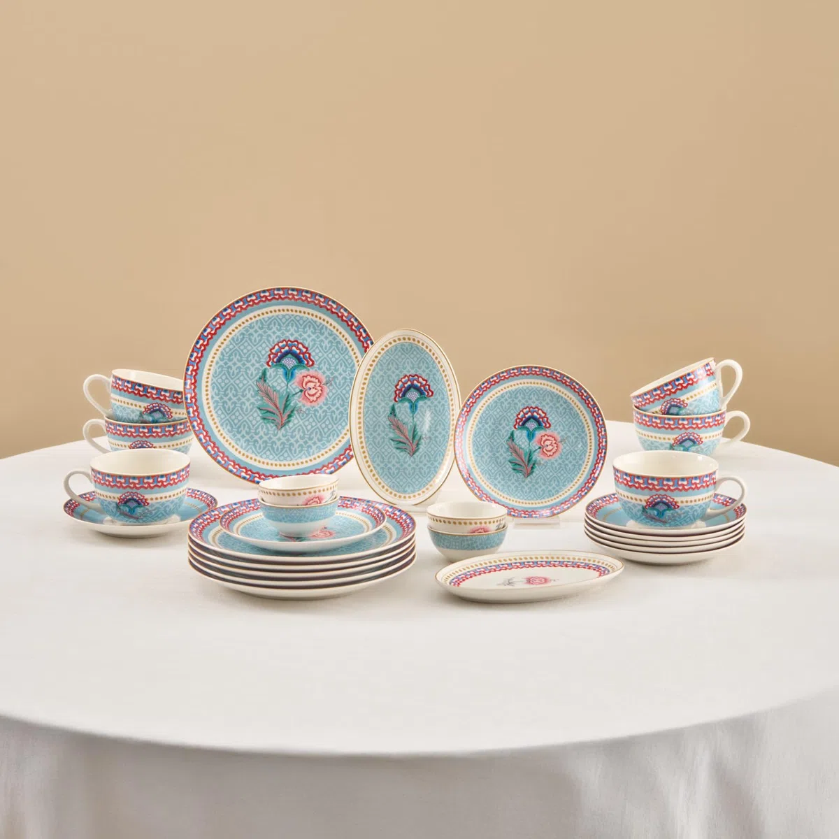 Karaca Forever Bone China Spello 26-Piece Serveware Set for 6 People, Blue