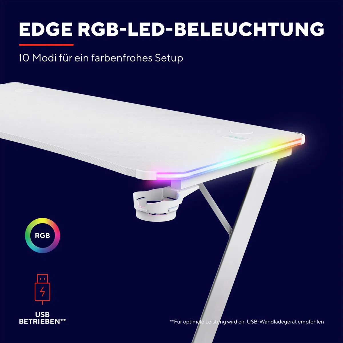GXTrust Luminus RGB Gaming Tisch Weiß 120 x 60 cm mit LED Beleuchtung