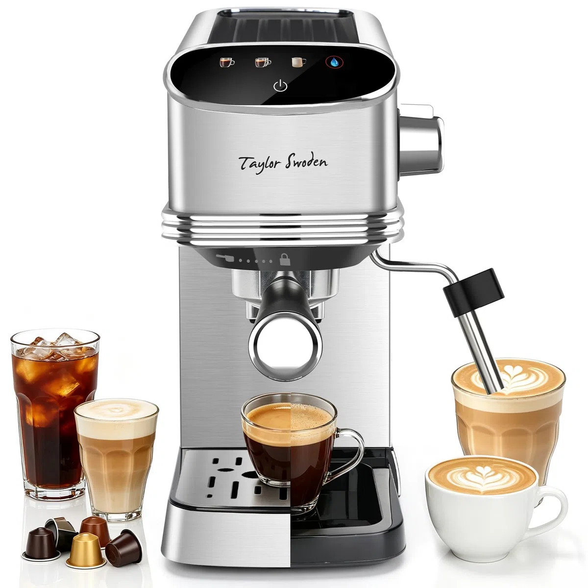 Taylor Swoden Siebträgermaschine 20 Bar für Pulver & Kapseln, Touch-Display