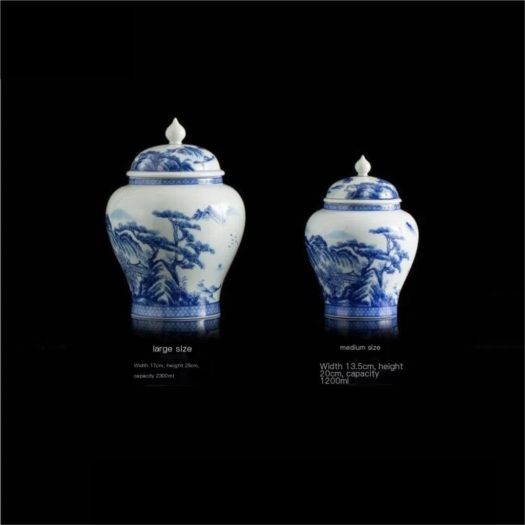 Zuckerdose Blaues und weißes Porzellan-Vorratsglas for Tee, Retro-Keramik, versiegeltes Glas, Haushalts-Snackglas, Bonbonglas, Einzelglas Teeblätter Aufbewahren(B)