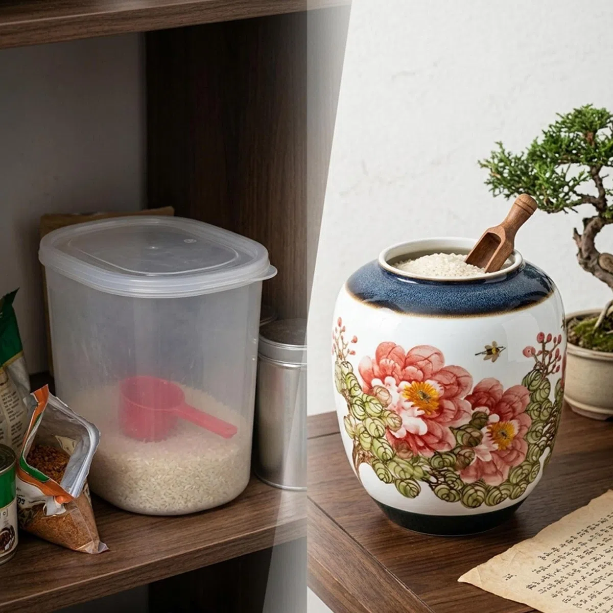 Reisbehälter Keramik mit Deckel, Küchendose auf der Arbeitsplatte