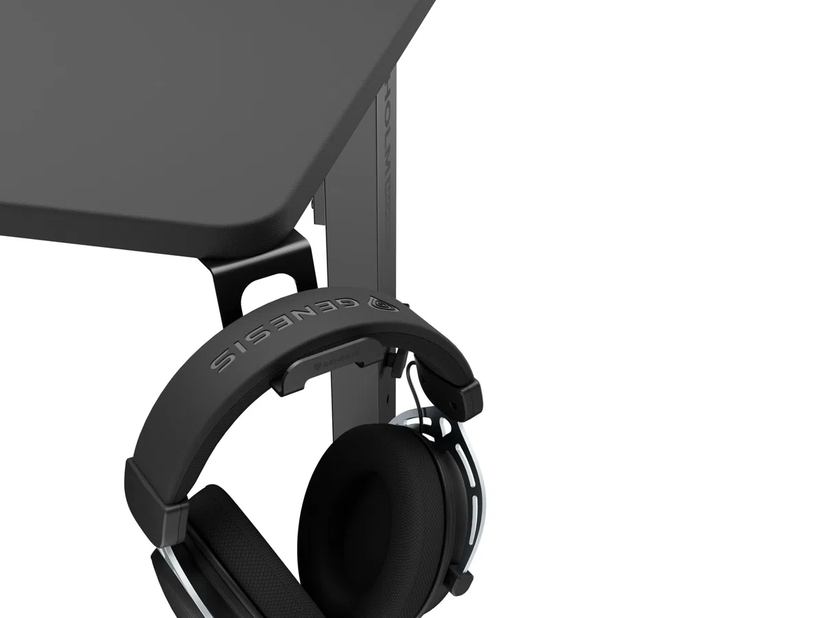 Genesis Holm Modular 160 Schreibtisch, modularer Gaming- und Computertisch, 160 x 75 cm, manuelle Höhenverstellung 70–90 cm, MDF-Tischplatte, RGB-LED, Kabelmanagement, Kopfhörerhalter, Getränkehalter