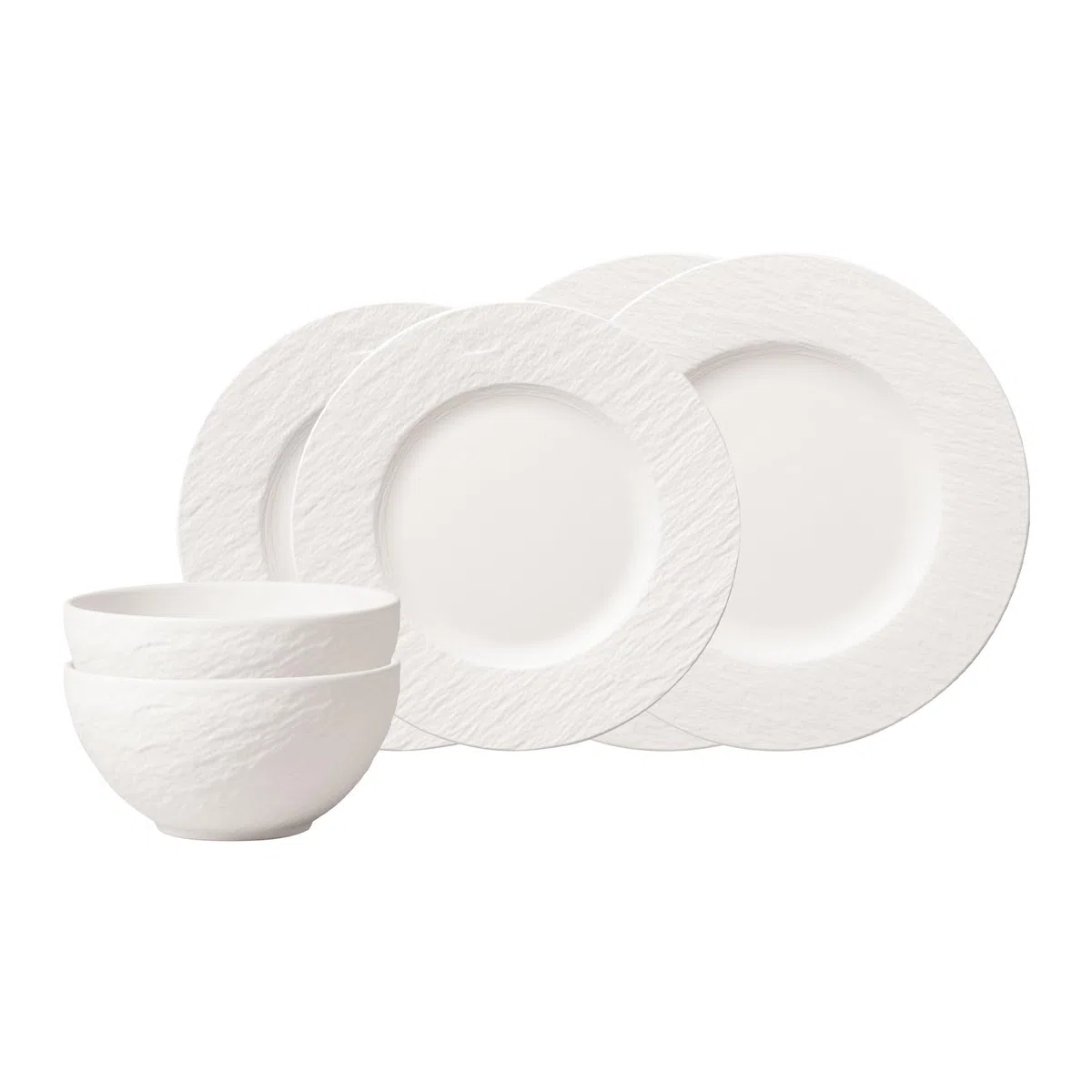 Villeroy & Boch Manufacture Rock Blanc Basic-Set 6-teilig, Für 2 Personen, Weiß mit matter Optik, spülmaschinenfest & mikrowellensicher, Teller & Schalen, Premium Porzellan